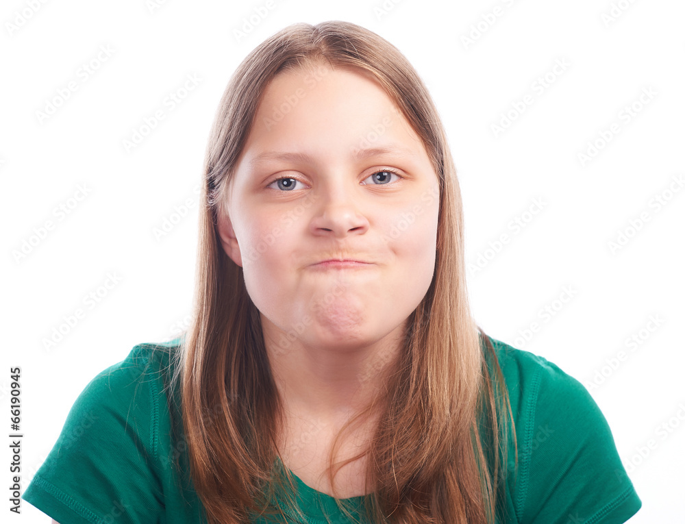 teen girl making funny faces on white background teen girl making funny faces on white background