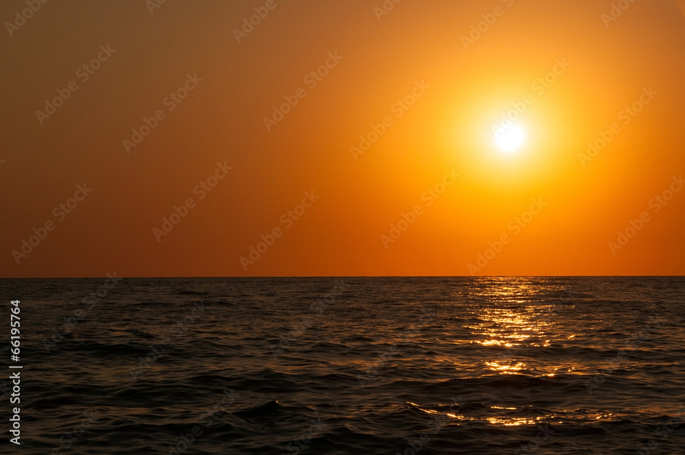 Orange Sunset on the sea horizon, skyline Orange Sunset on the sea horizon, skyline
