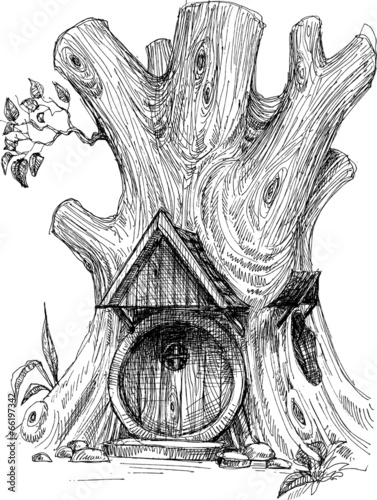 Small house in tree hollow sketch