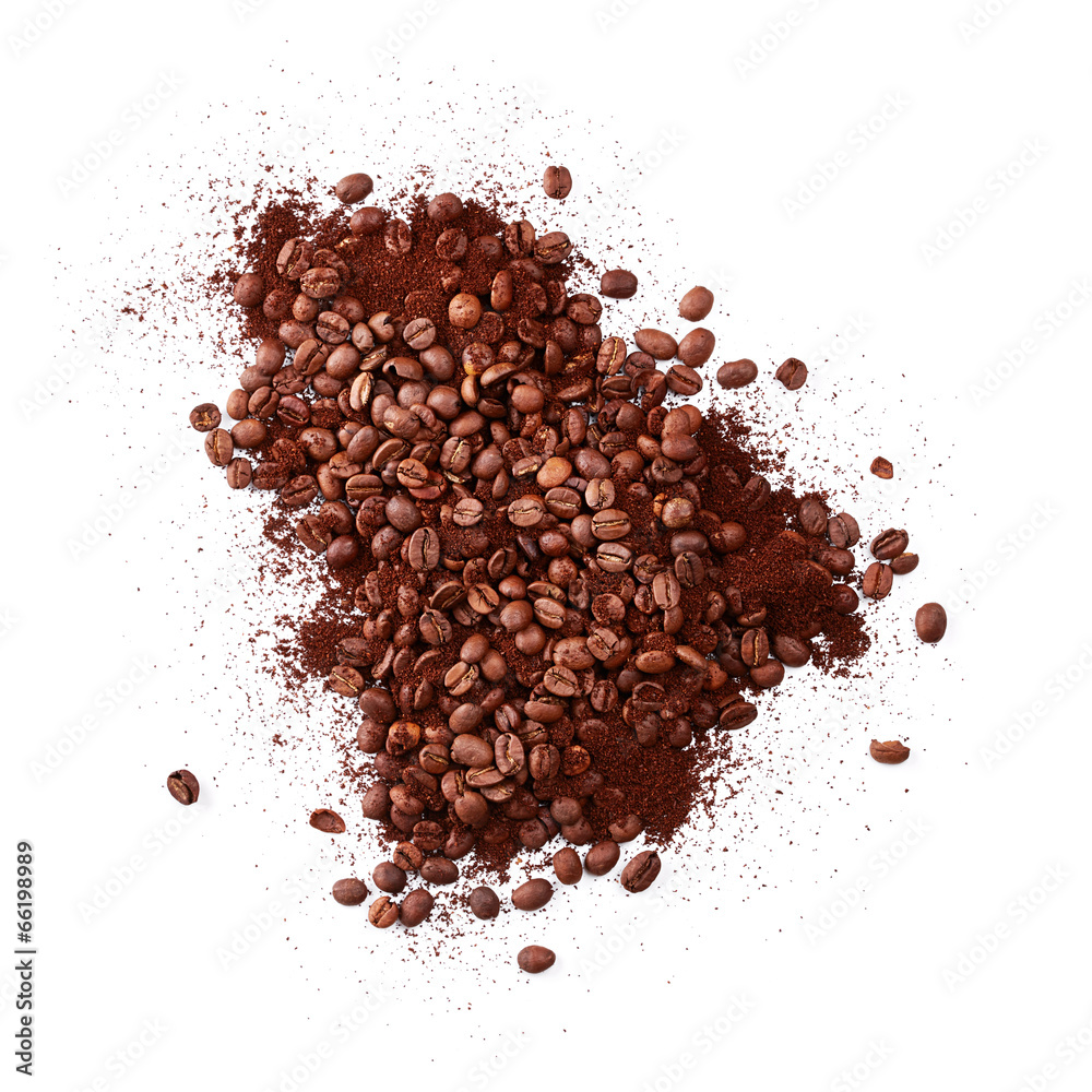 Ground coffee with coffee beans Ground coffee with coffee beans