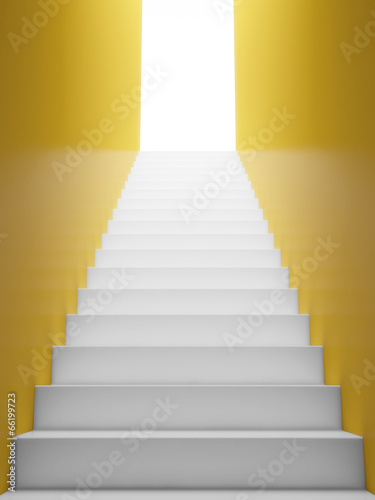 White Staircase to the EXIT  Yellow Walls