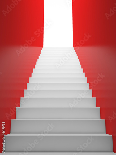 White Staircase to the EXIT  Red Walls