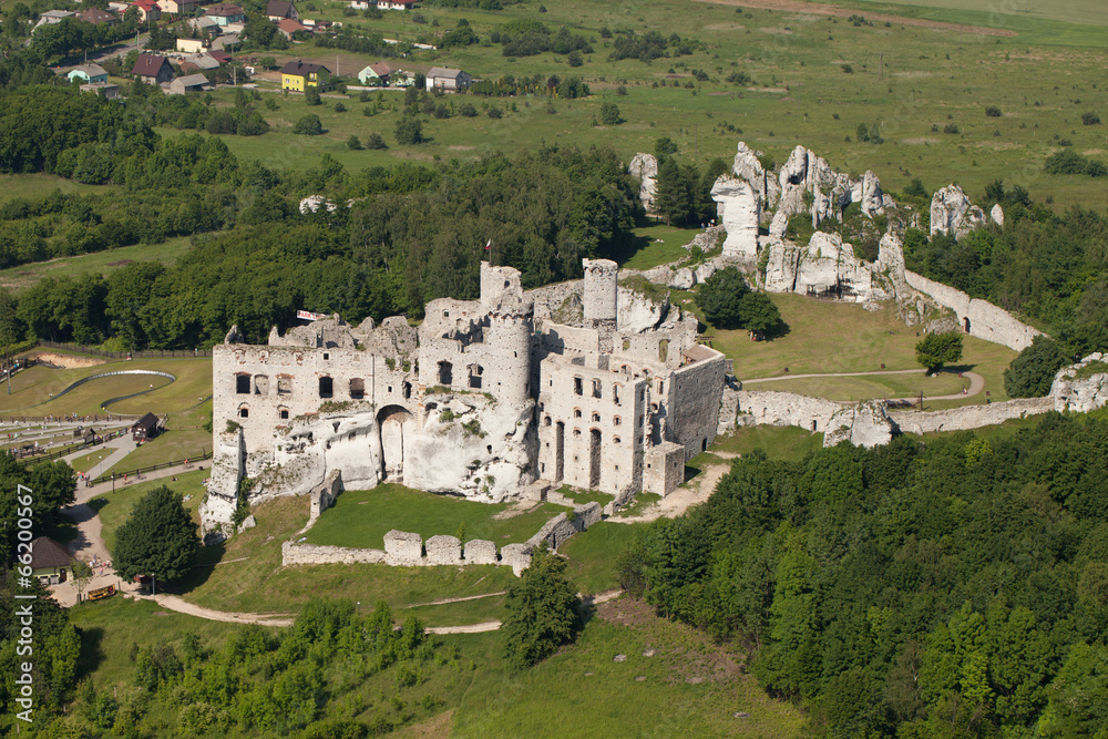 aerial view of Ogrodzieniec castle