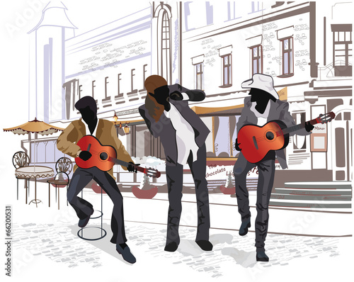Series of street views with musicians