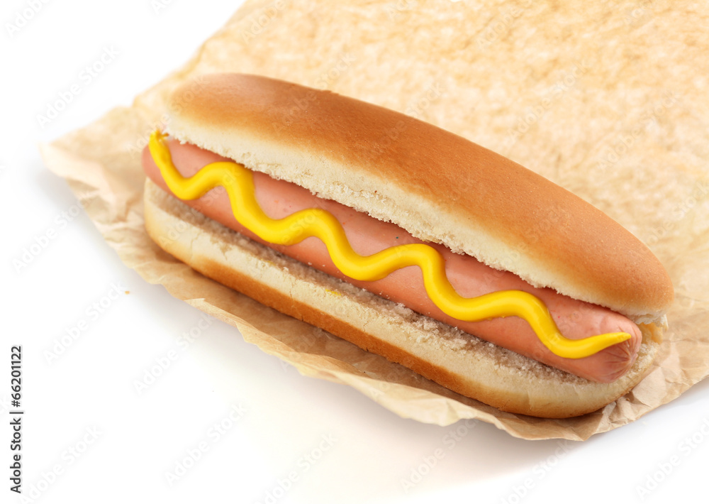 Tasty hot dog isolated on white Tasty hot dog isolated on white