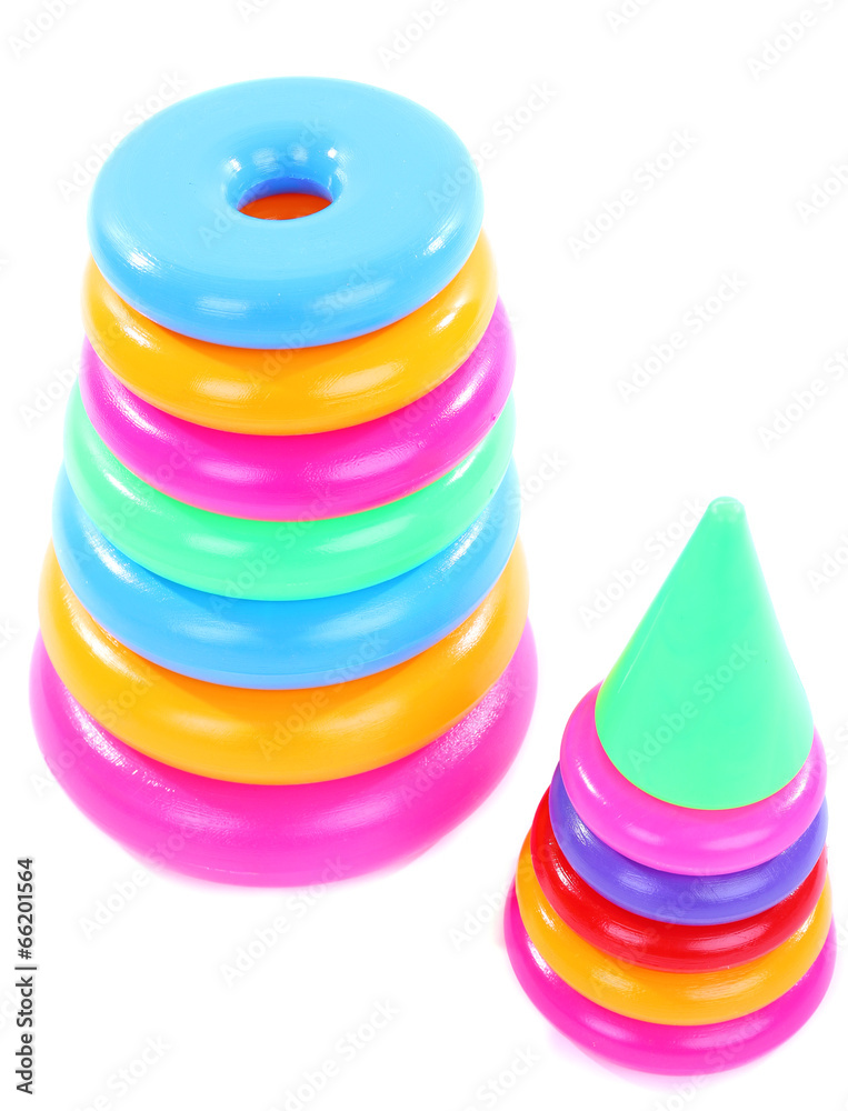 Plastic toy pyramids isolated on white Plastic toy pyramids isolated on white