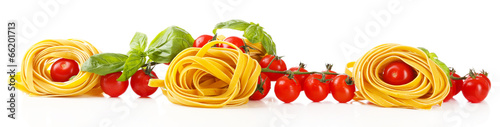Raw homemade pasta and tomatoes, isolated on white #66201713