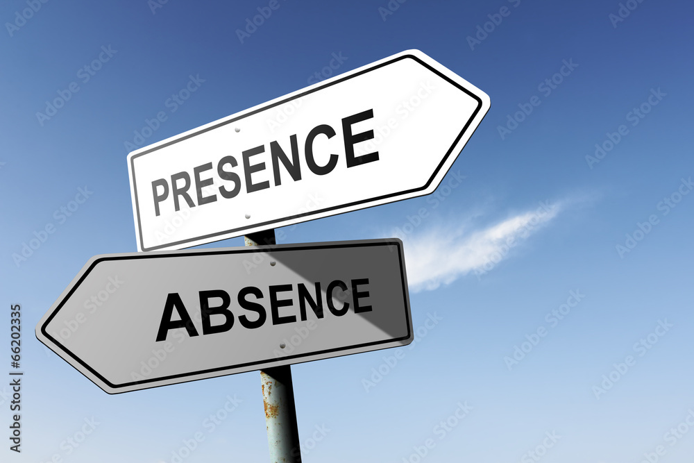 Presence and Absence directions. Opposite traffic sign. Presence and Absence directions. Opposite traffic sign.