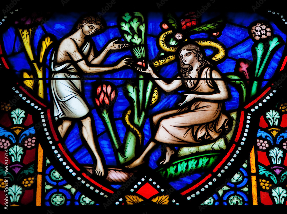 Adam and Eve in the Garden of Eden - stained glass