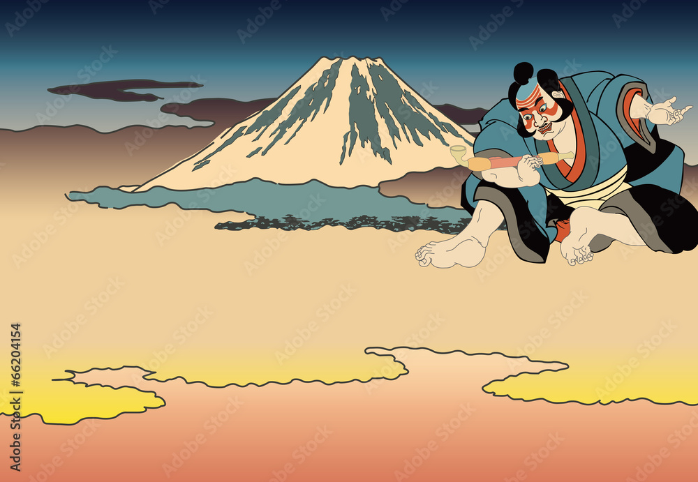 国芳 朝比奈大人形と歌川広重する賀てふのイメージイラスト