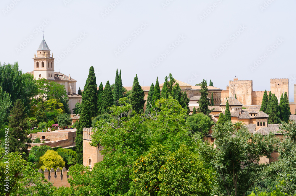 The Palacio de la Alhambra, view from the Generalife in Granada,