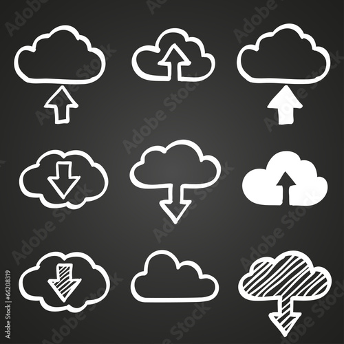 Hand draw doodle cloud shapes collection. Icons for computing