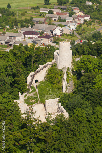 aerial view of Pilica castle in Poland
