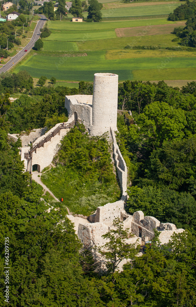 aerial view of  Pilica castle in Poland
