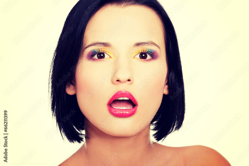 Beautiful woman with rainbow eye make up Beautiful woman with rainbow eye make up