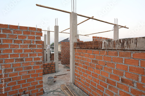 Wall brick of building construction house