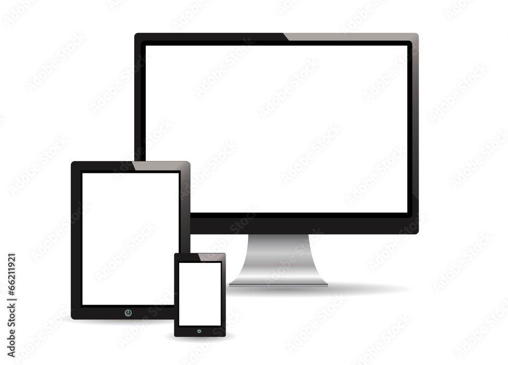 Computer monitor, tablet and mobile on a white background Computer monitor, tablet and mobile on a white background