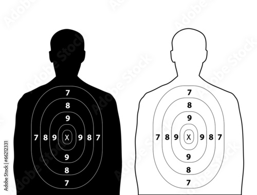 Human gun target on white