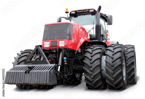 Red tractor isolated on a white background
