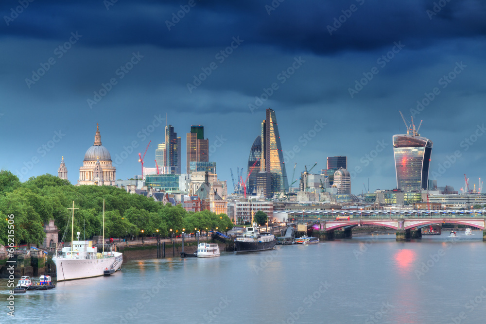 Cityscape of London during a thunderstorm