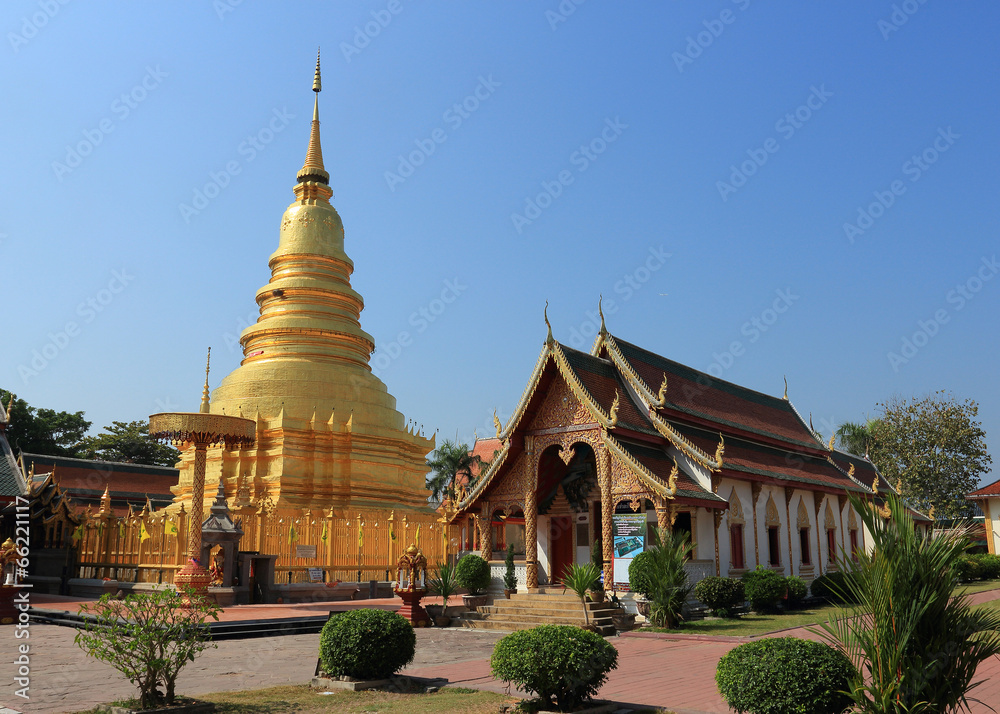 Naklejka premium Thai temple of buddhism,Wat Phra That Hariphunchai in lamphun