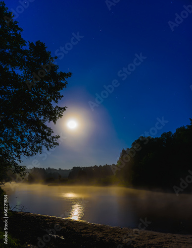 river at night with fog