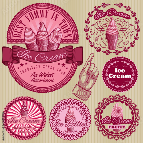 set of labels with ice cream for packing