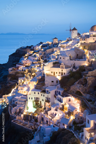 Beautiful Oia village view after sunset in Santorini island, Gre