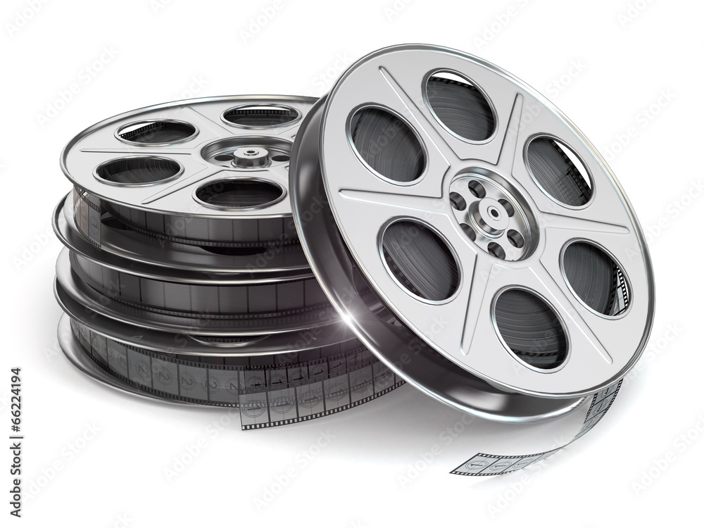 Film reels on white isolated background.