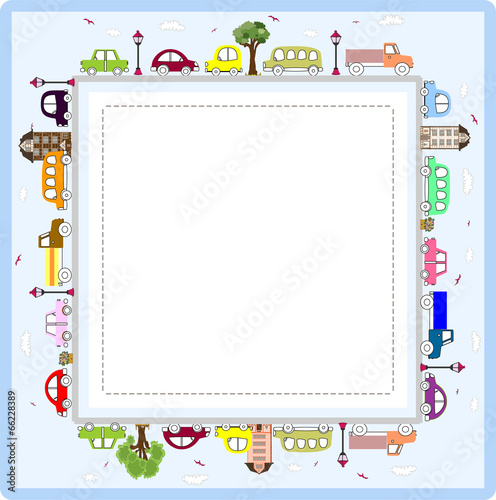 Baby greeting card or frame  with cars