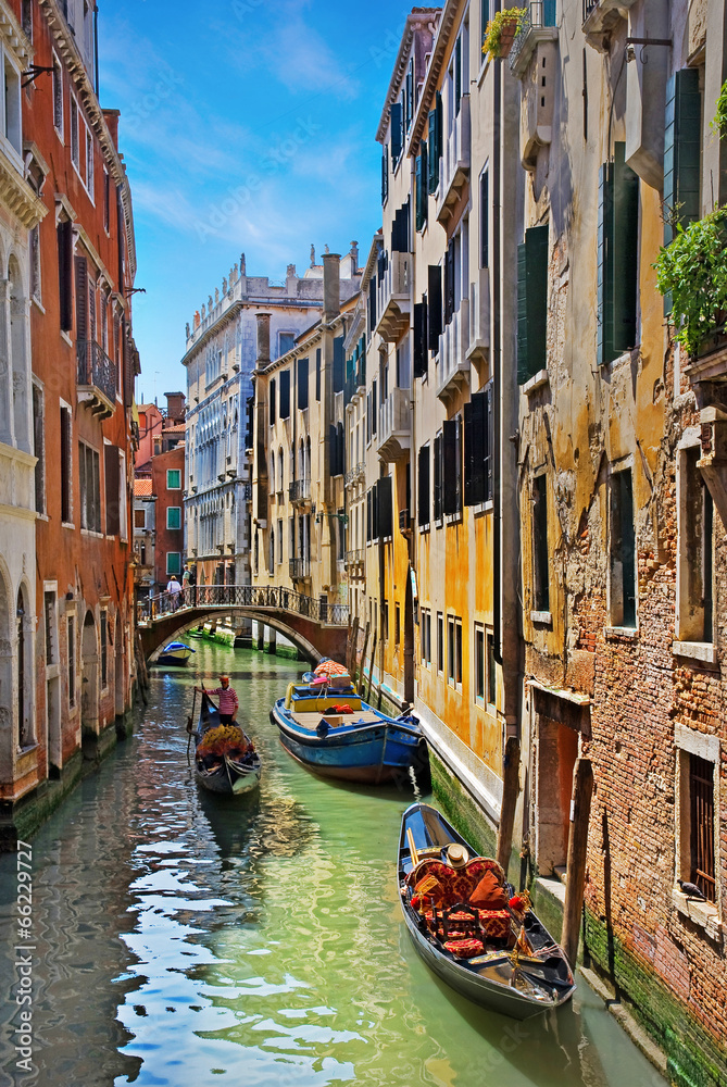 Naklejka premium Venice Grand canal with gondolas, Italy in summer bright day