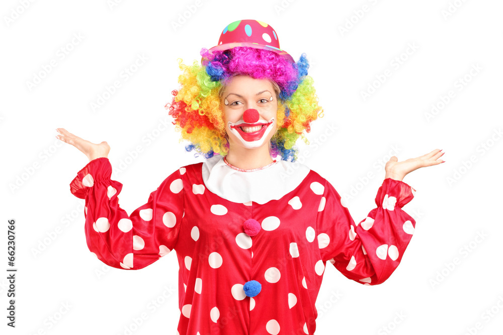 Female clown gesturing with hands Female clown gesturing with hands