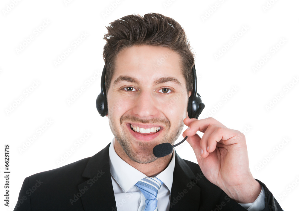 Male Call Center Representative Wearing Headset Male Call Center Representative Wearing Headset