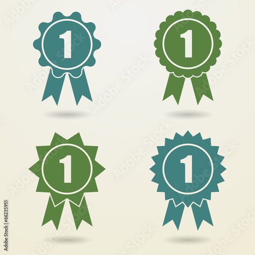 Set of badges with ribbons.