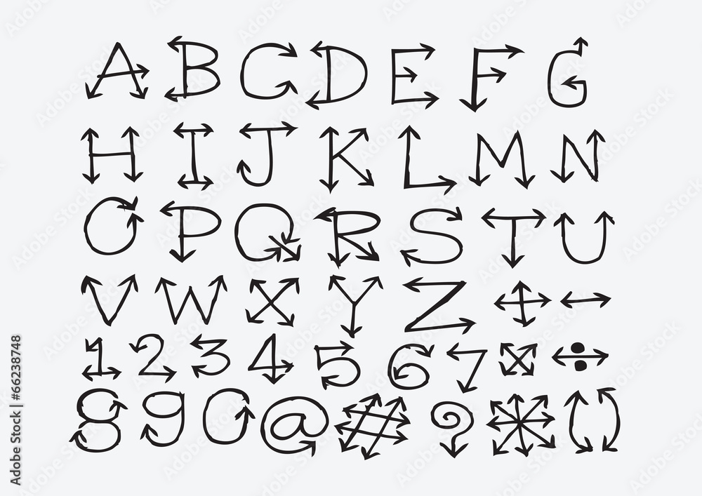 sketch arrows alphabet , Arrow font A through Z and numbers sketch arrows alphabet , Arrow font A through Z and numbers