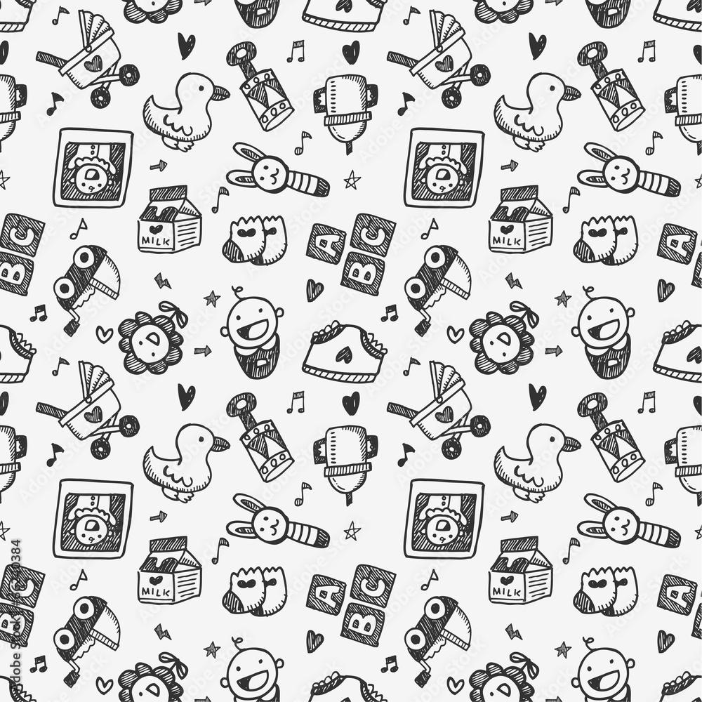 seamless doodle baby pattern background