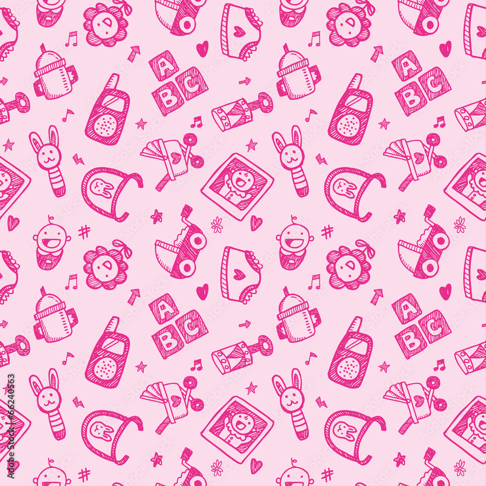 seamless doodle baby pattern background