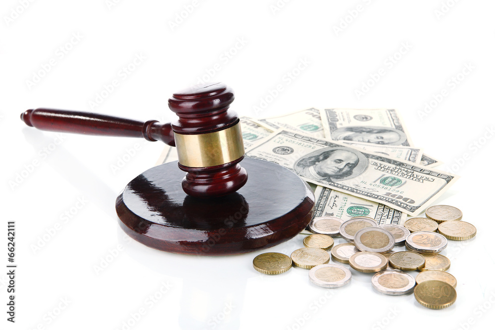 Gavel and money isolated on white Gavel and money isolated on white