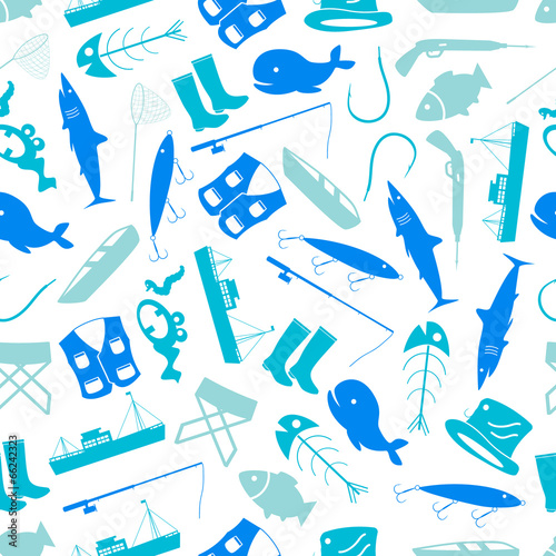 fishing icons blue and white pattern eps10
