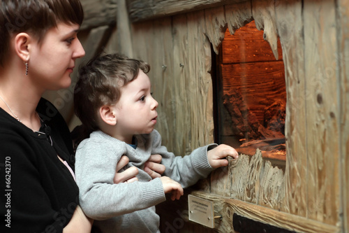 Mother and son at zoo photo