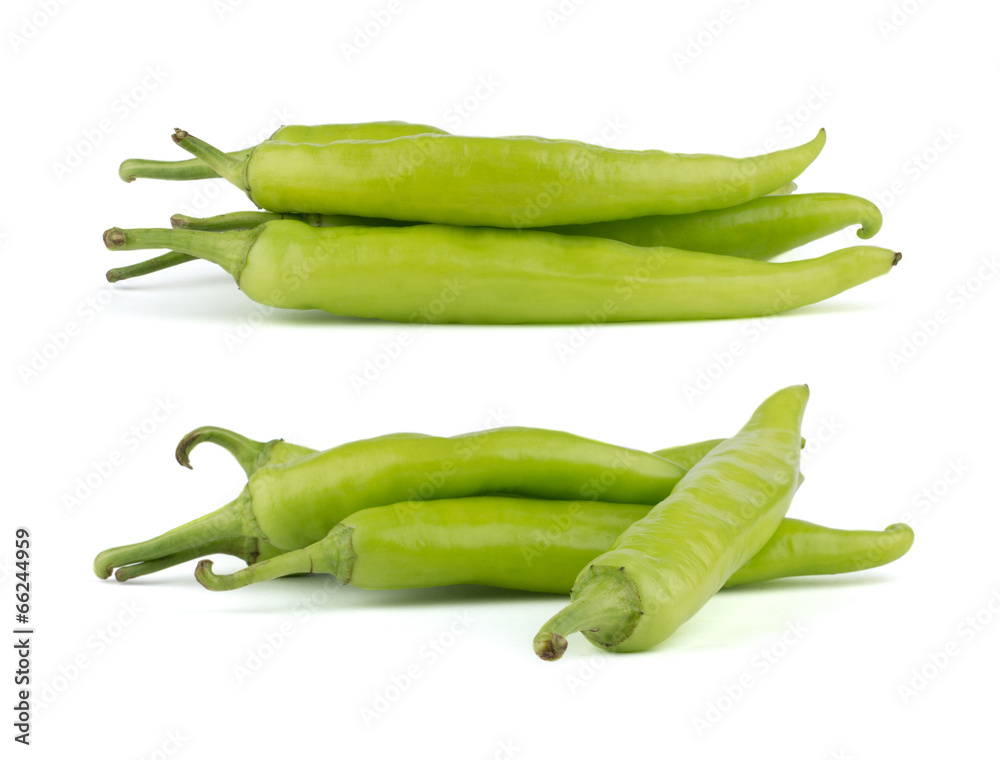 Green chili peppers isolated on white background Green chili peppers isolated on white background