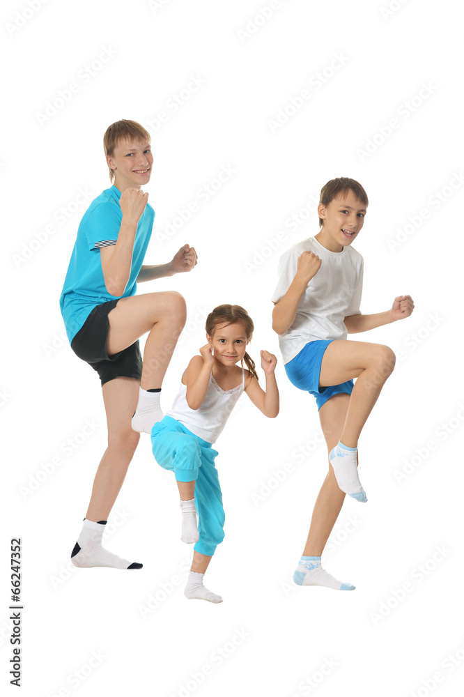 Boys and girl training karate Boys and girl training karate