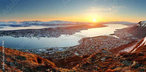 Norway city panorama - Tromso at sunset