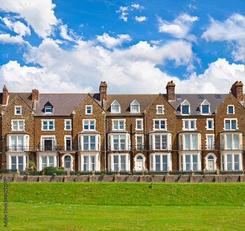 panorama of the old victorian style house with green lawn