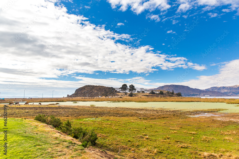 Obraz premium Lake Titicaca,South America, located on border of Peru