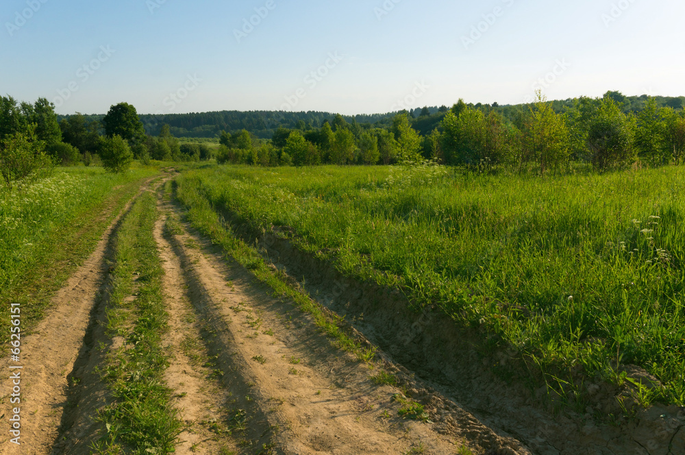 background picturesque landscape green field blue sky and wide c