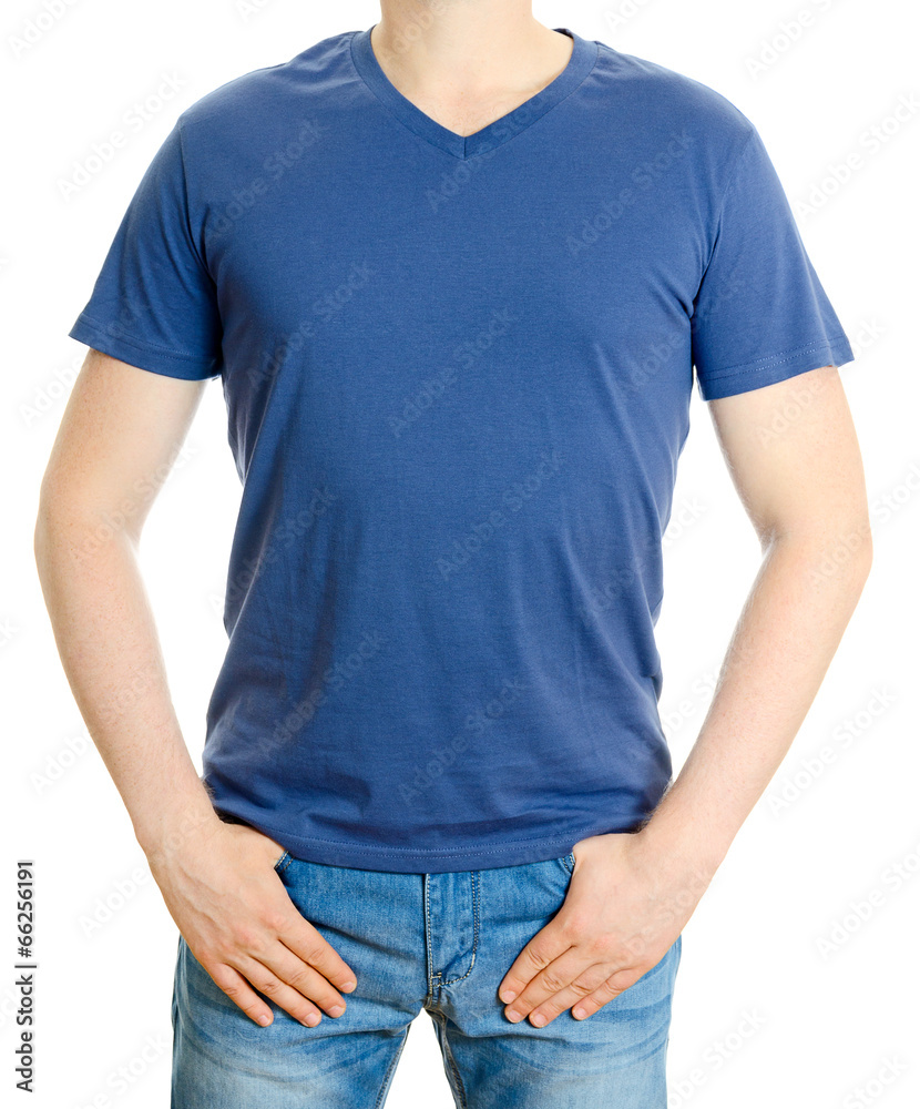 Man in blue t-shirt. Isolated on white background. Man in blue t-shirt. Isolated on white background.