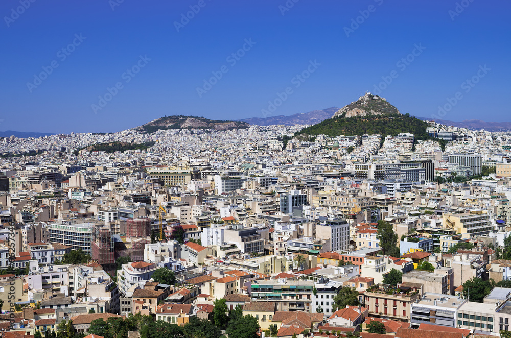 Athens as seen from the Acropolis, on a sunny day