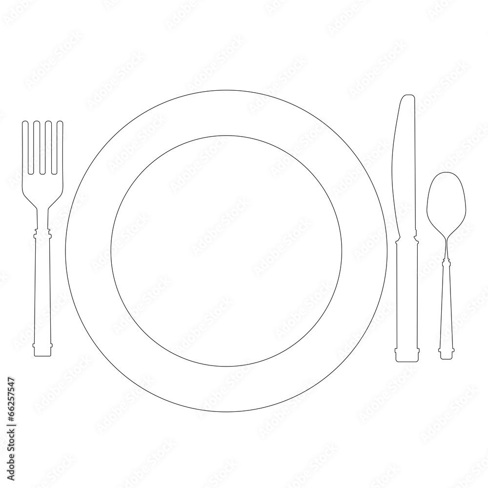 Fototapeta Cutlery plate fork spoon knife. Raster