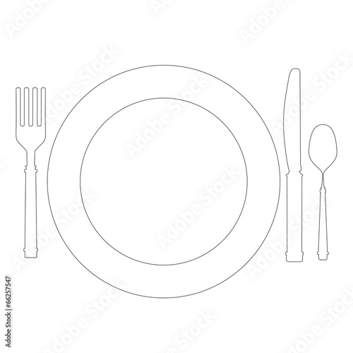 Cutlery plate fork spoon knife. Raster